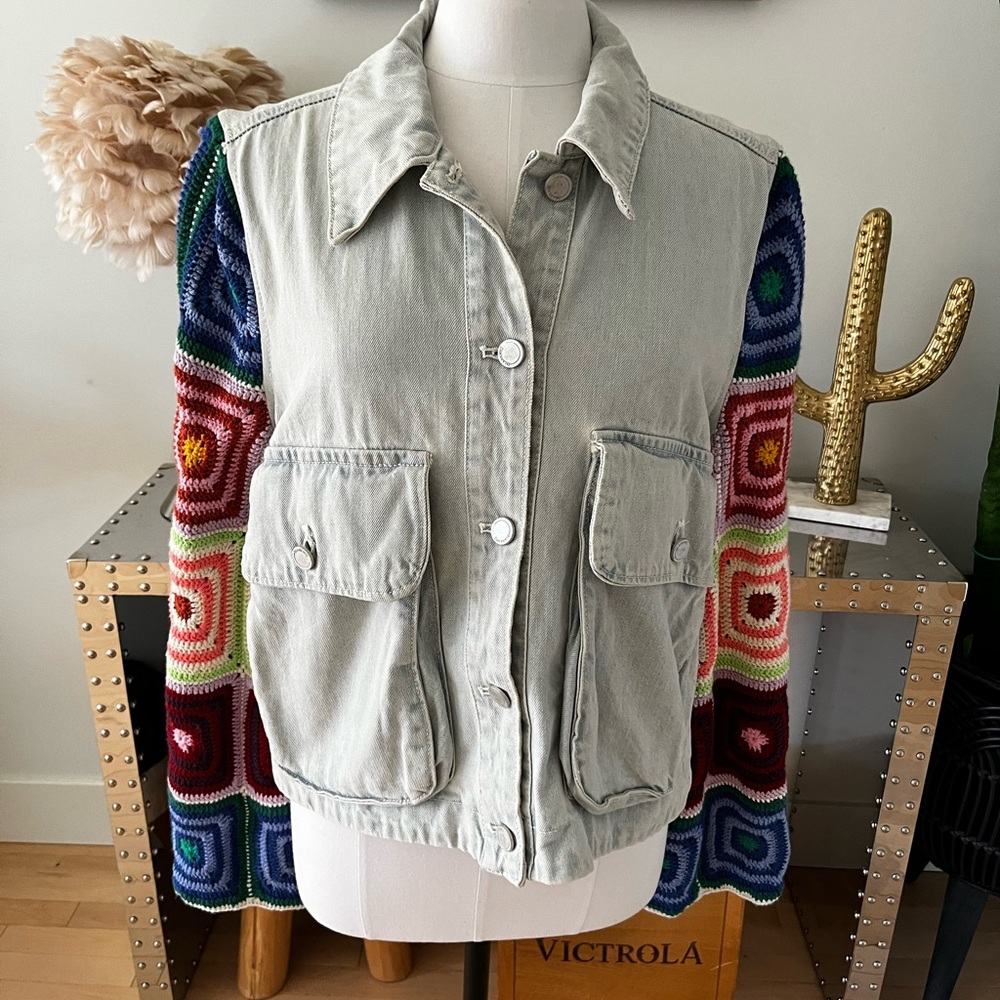 Blank NYC Crochet Sleeve Jean Jacket